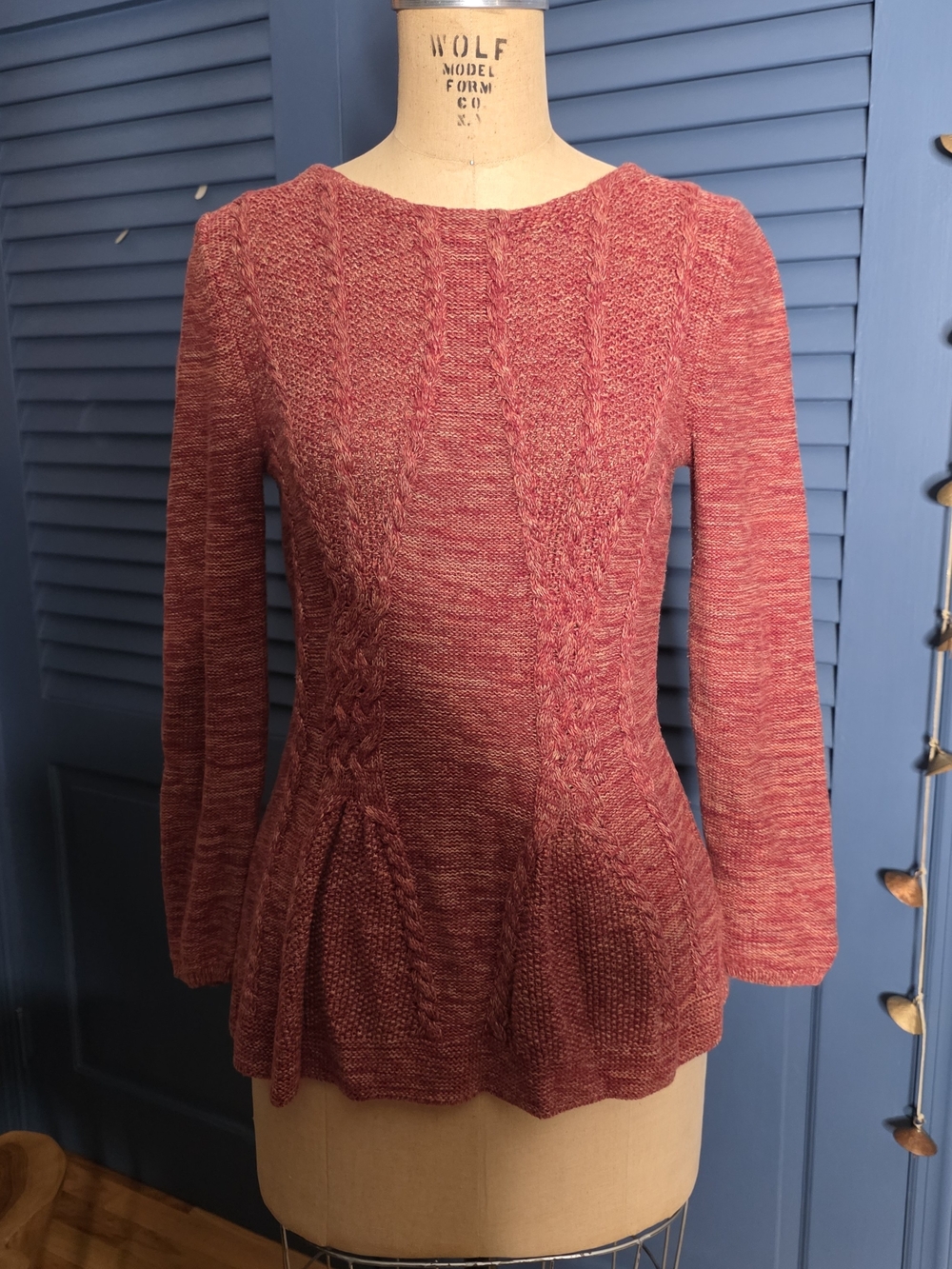 Cupio Pink Textured Peplum Crewneck Sweater
